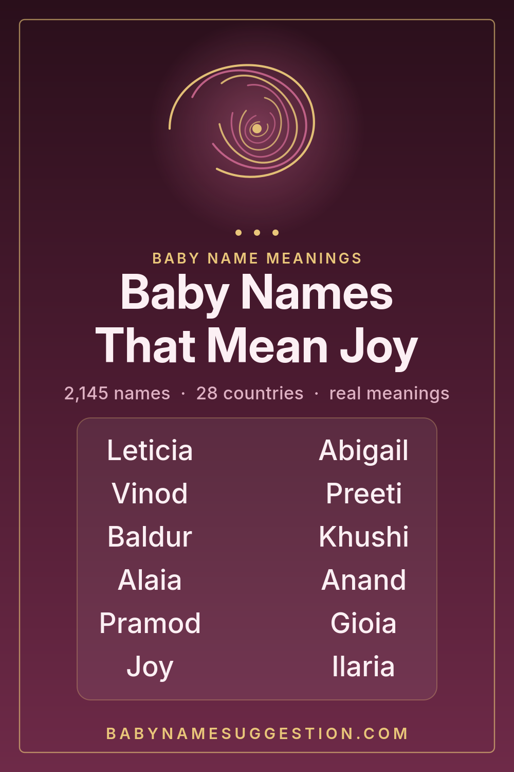 Baby Names That Mean Joy - a shareable list of 2,145 baby names with their meanings, origins and popularity rankings